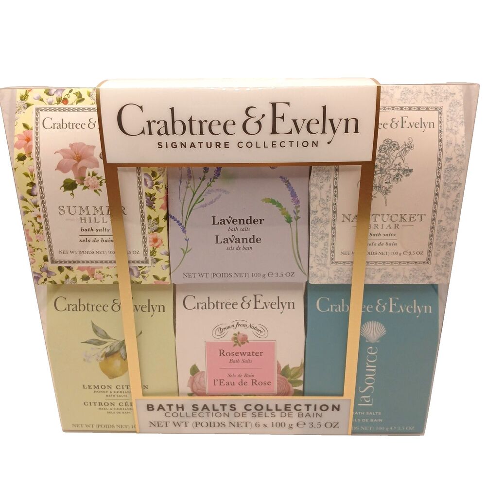 Crabtree & Evelyn Bath Salts Collection Set of 6 Nantucket Summer Hill Rosewater